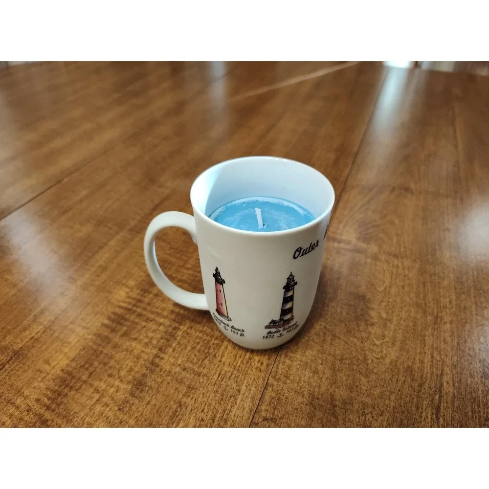Outer Banks Lighthouses Ceramic Mug Candle Handmade Blue Ocean Breeze Scent B126